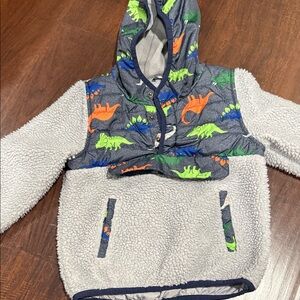 Dinosaur Print Hooded Jacket with Sherpa Sleeves
